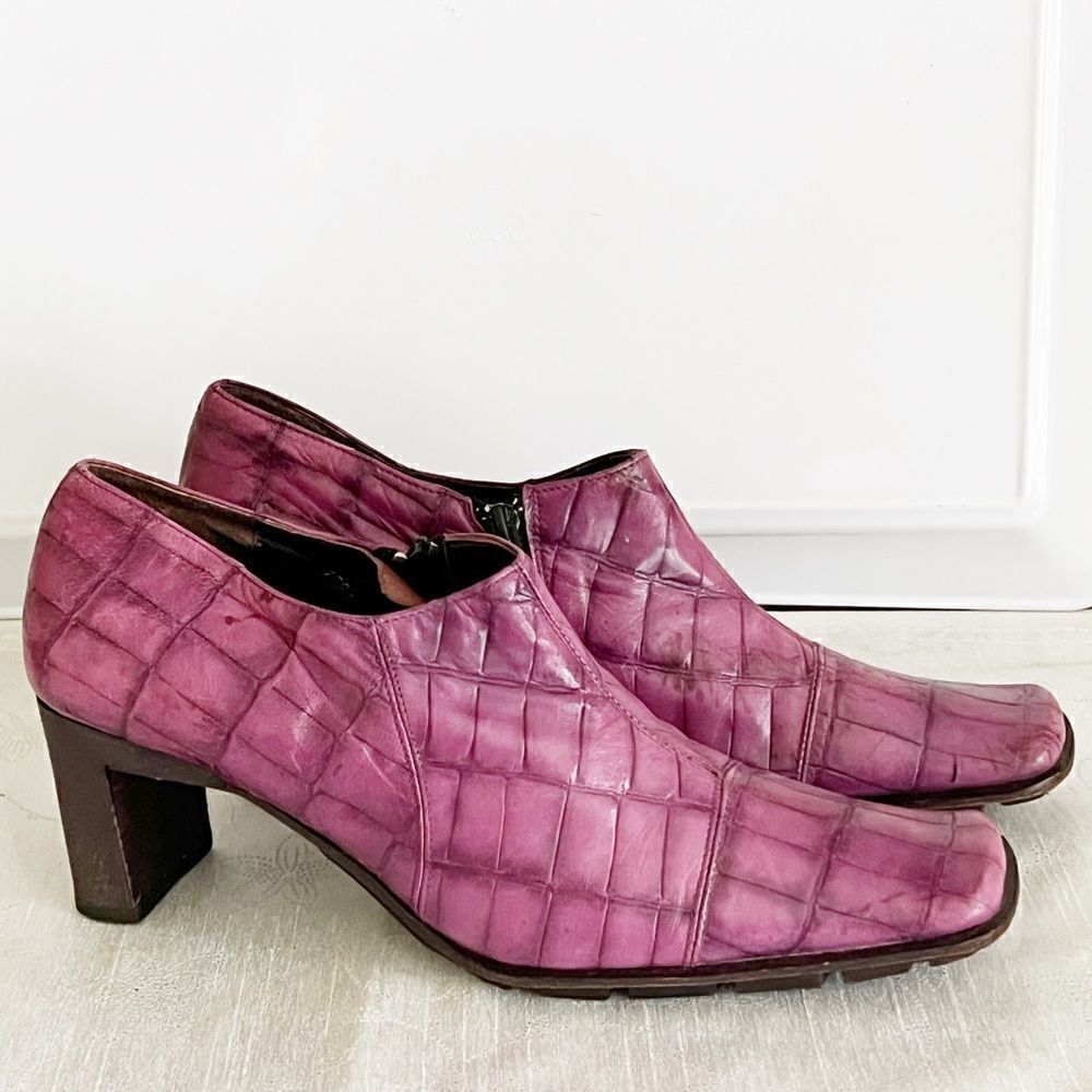 Beautiful Fine Italian Leather Crocodile Embossed Vero Cuoio slip on Shoes Sz 40